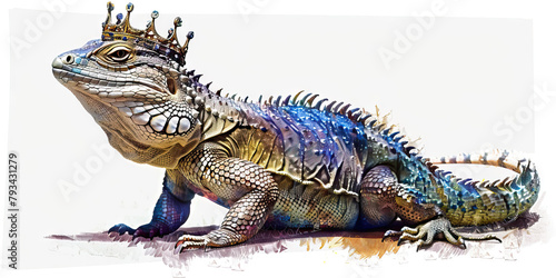 Regality  The Crowned Head and Proud Stance - Visualize a lizard with a crowned head and a proud stance  illustrating the concept of regality and majesty.