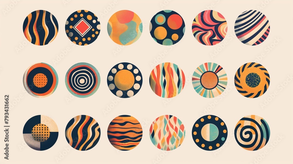 A variety of circular vector design elements highlighting the charm and personality of various finger chips offering versatility for creative projects