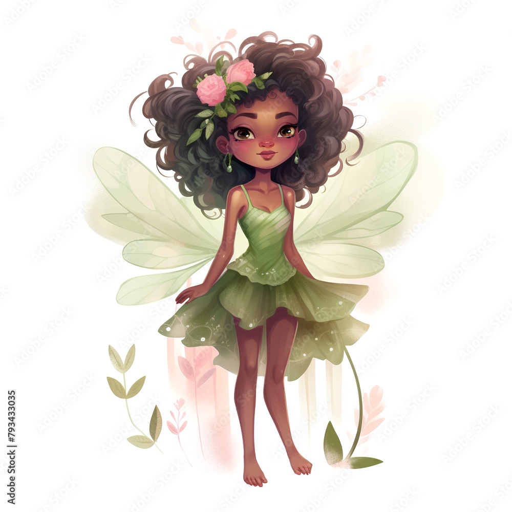 Cute fairy with a wreath of flowers on her head. Cute fairy with a wreath of flowers on her head.