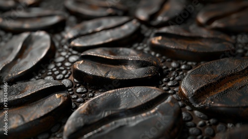 Wallpaper Mural Close-up view of coffee beans with water droplets - This image features a close-up shot of roasted coffee beans with fine water droplets, highlighting their texture and rich brown color Torontodigital.ca