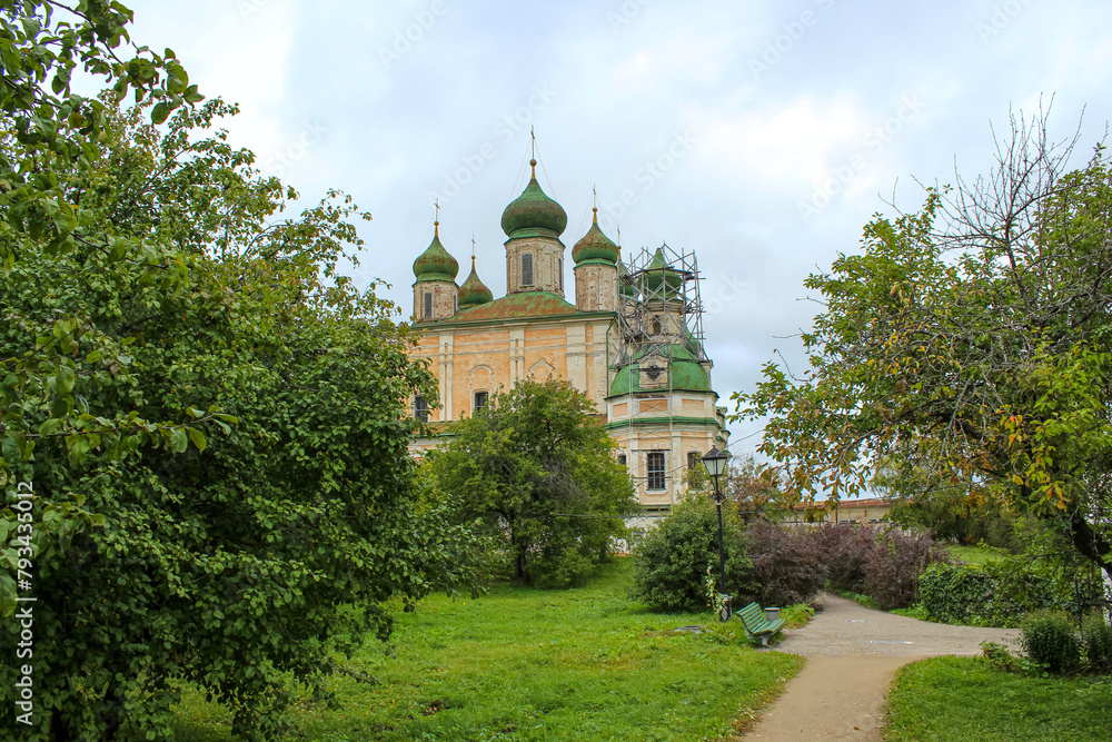 View of Goritsky Uspensky monastery on a cloudy day. Pereslavl-Zalessky, Russia.