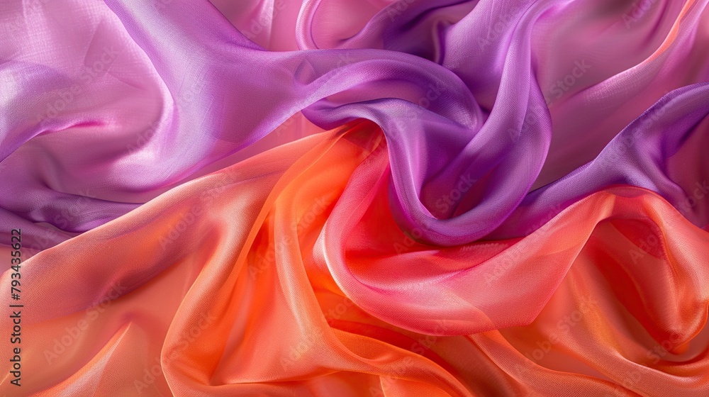 This is an image of a gradient of purple, pink, and orange silk fabric ...