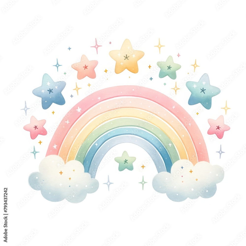 illustration Rainbow stars clipart in a cute watercolor style, featuring soft colors on white background. illustration Rainbow stars clipart in a cute watercolor style, featuring soft colors on white background.