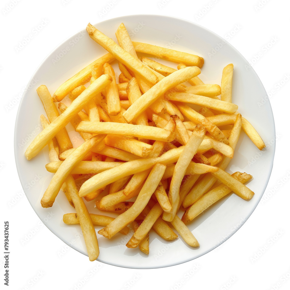 A plate of delicious french fries set against a transparent background A plate of delicious french fries set against a transparent background