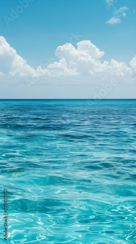 Serene ocean horizon with clear blue sky