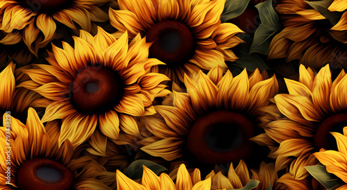 seamless pattern of sunflowers in rich colors