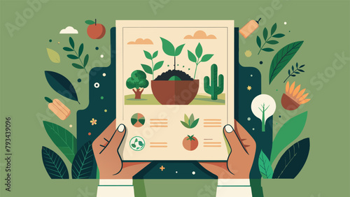 An informational pamphlet with outlines of hands covered in different types of soil surrounded by illustrations of various plants and
