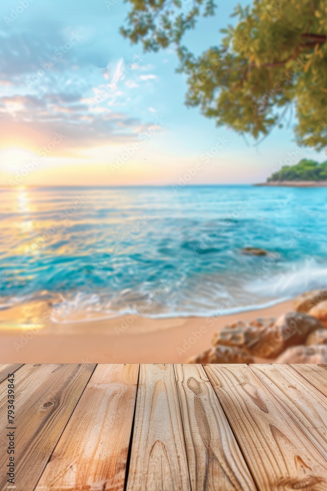 Fototapeta premium table wooden on sea beach
