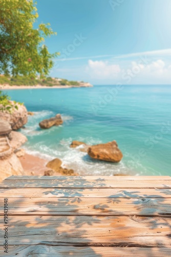 table wooden on sea beach