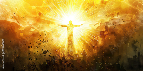 Light of the World: The Radiant Sun and Darkened Earth - Imagine Jesus as a radiant sun shining light on a darkened earth, illustrating his role as the light of the world. 