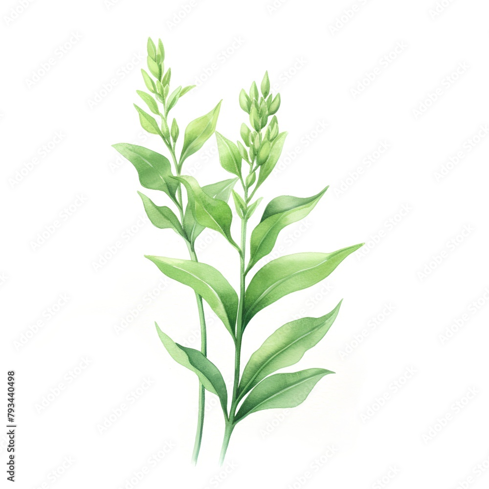 Naklejka premium Watercolor green tea leaves isolated on white background. Vector illustration.
