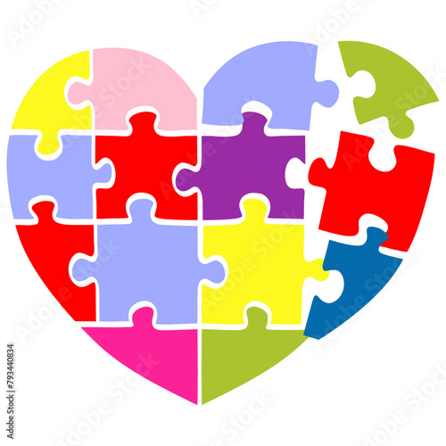 Colorful Puzzle Heart Shaped Pieces Vector Illustration