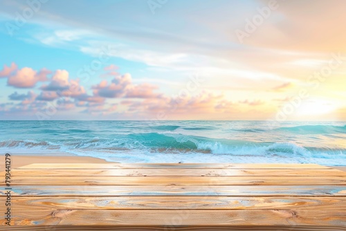 table wooden on sea beach