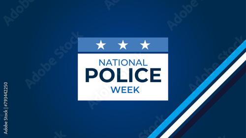 National Police Week vector banner design with American flag theme style with stripes, stars, typography, blue white and black colors. banner, cover, poster, flyer, brochure, for National Police Week.