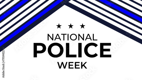 National Police Week vector banner design with American flag theme style with stripes, stars, typography, blue white and black colors. banner, cover, poster, flyer, brochure, for National Police Week.