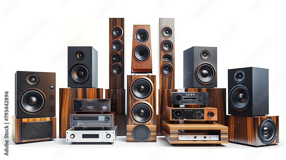 entertainment hubs featuring a variety of speakers, including black, brown, and gray / black models entertainment hubs featuring a variety of speakers, including black, brown, and gray / black models