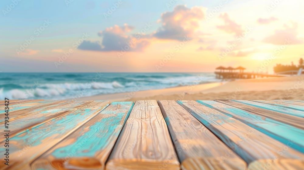 table wooden on sea beach