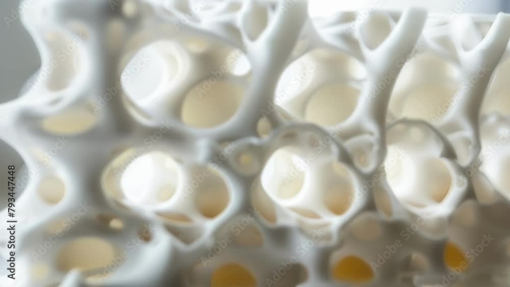 Purous Design Vidéo Stock Closeup of a 3D printed vertebrae implant featuring a ...