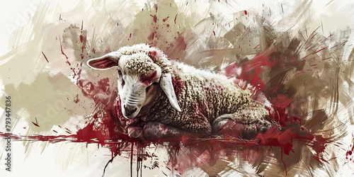 Lamb Slain: The Sacrificed Lamb and Blood on the Doorpost - Visualize Jesus as the lamb slain, with blood on the doorpost, illustrating his sacrifice for humanity.