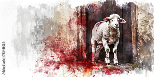 Lamb Slain: The Sacrificed Lamb and Blood on the Doorpost - Visualize Jesus as the lamb slain, with blood on the doorpost, illustrating his sacrifice for humanity.