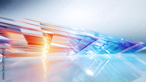 Digital technology refracted light over white wall and white table surface poster web page PPT background