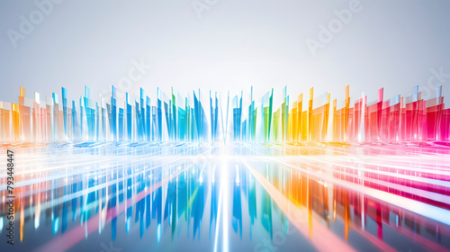 Digital technology refracted light over white wall and white table surface poster web page PPT background
