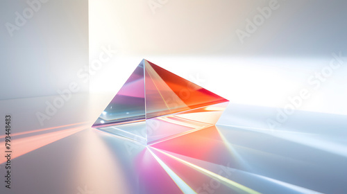 Digital technology refracted light over white wall and white table surface poster web page PPT background