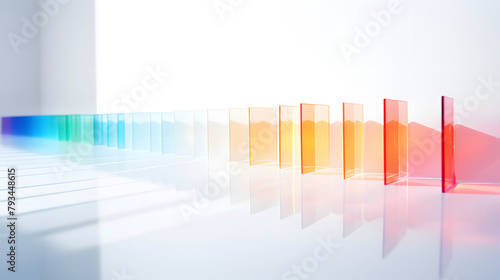 Digital technology refracted light over white wall and white table surface poster web page PPT background