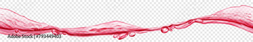 Long translucent water wave with air bubbles, in red colors with seamless horizontal repetition, isolated on transparent background. Transparency only in vector file