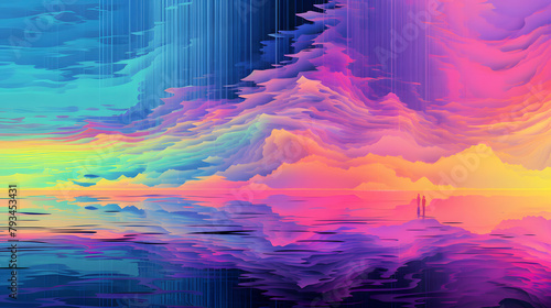 Digital technology colorful psychedelic pixel glitch art aesthetic poster web page PPT background