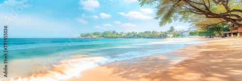 sandy beach against the backdrop of the blue sea