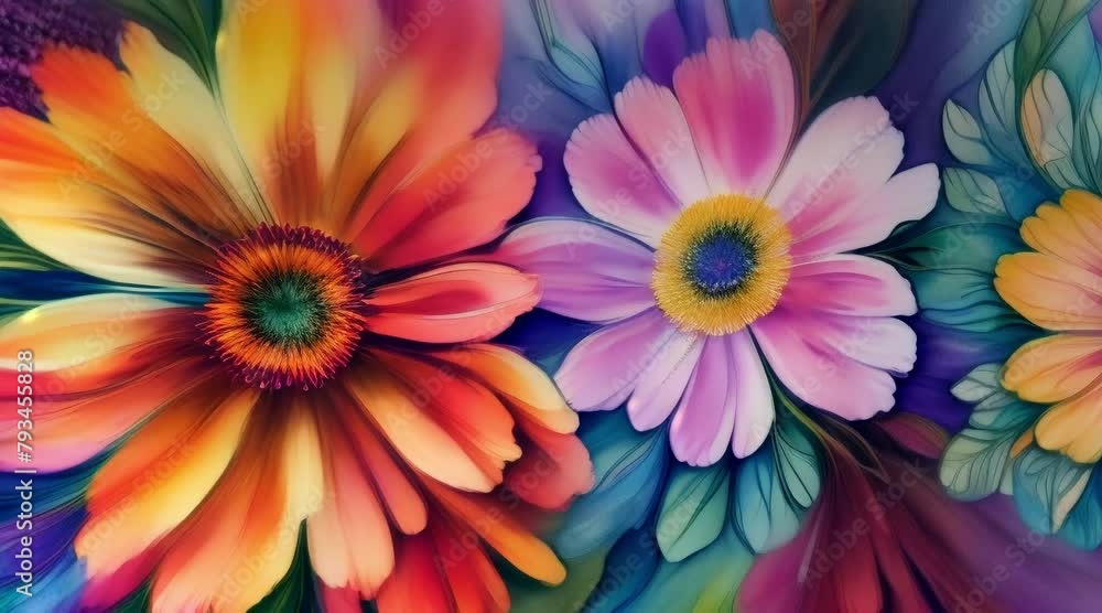 floral-inspired design, showcasing an array of blooms and foliage, all rendered in the rich, organic forms achievable with alcohol ink painting (60 fps 8 sec) floral-inspired design, showcasing an array of blooms and foliage, all rendered in the rich, organic forms achievable with alcohol ink painting (60 fps 8 sec)