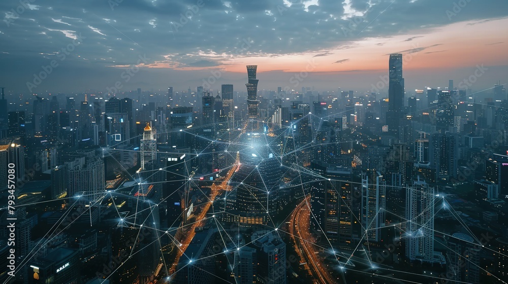 Fototapeta premium 5G Urban Symphony: Smart City Evolution in Digital Harmony