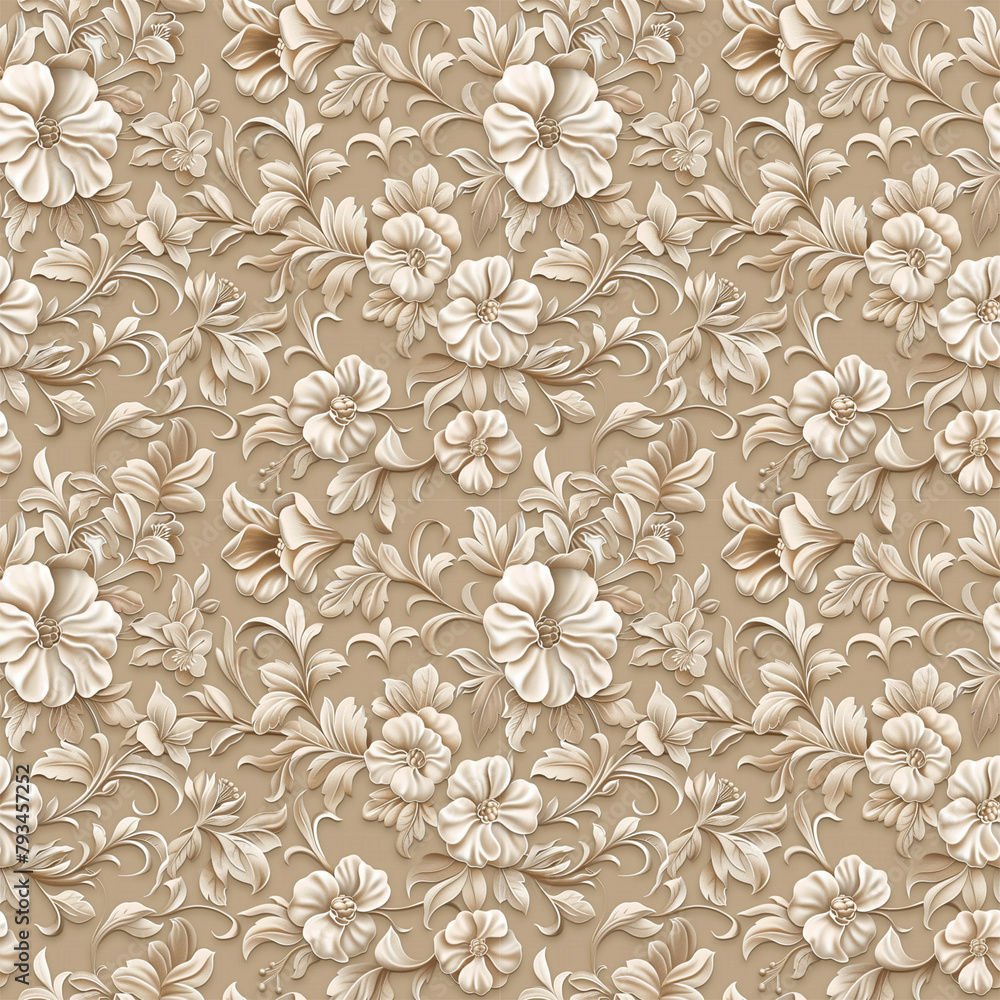 Obraz premium Floral brown color, form natural, seamless fabric pattern.