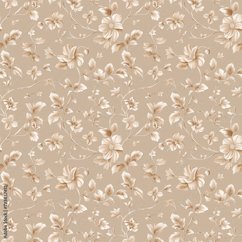 Fototapeta premium Floral brown color, form natural, seamless fabric pattern.