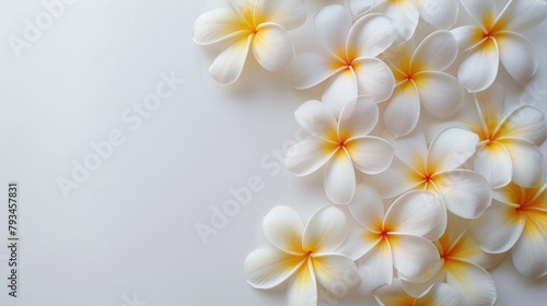 White and yellow Plumeria grouped together on a white background © 2rogan