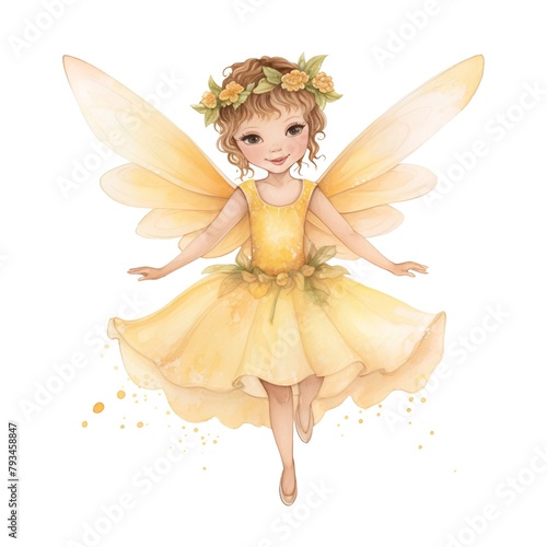 Beautiful little fairy girl isolated on white background. Watercolor illustration.