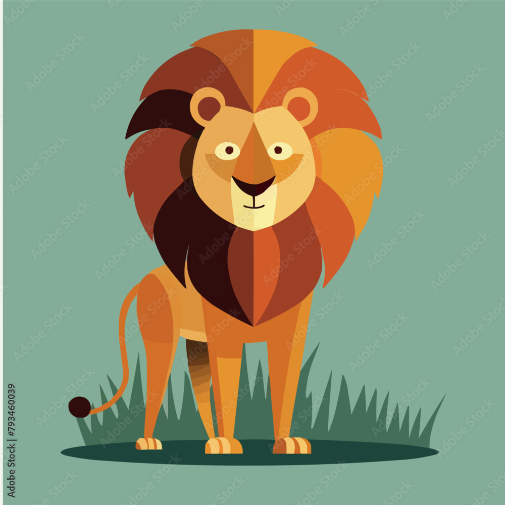 Fototapeta premium a cartoon lion standing in the grass, vector