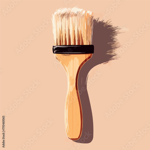 a wooden brush with a long bristles on a beige background, vector