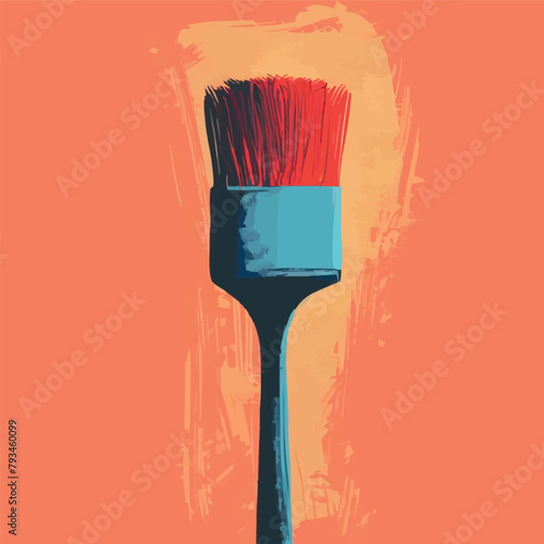 a paintbrush with a red bristles on an orange background, vector