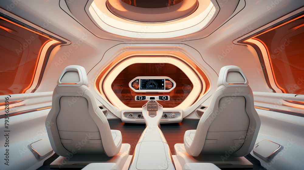 Digital technology white and orange futuristic spaceship scene poster background
