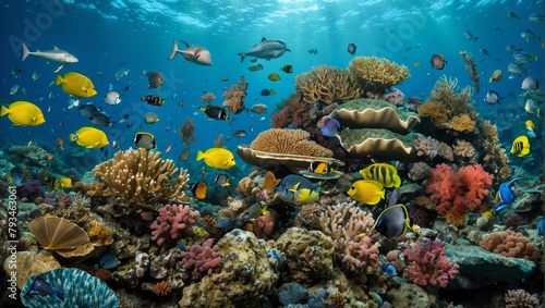 sea animals  coral reef and fish world ocean day