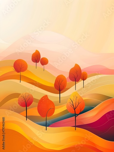 autumn hills and trees fall season landscape illustration
