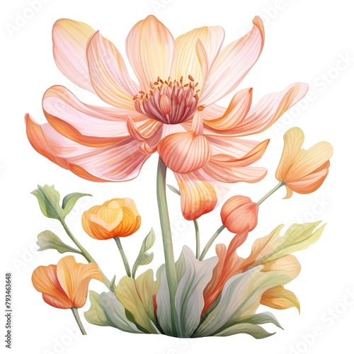 Beautiful vector card with hand drawn watercolor dahlia.
