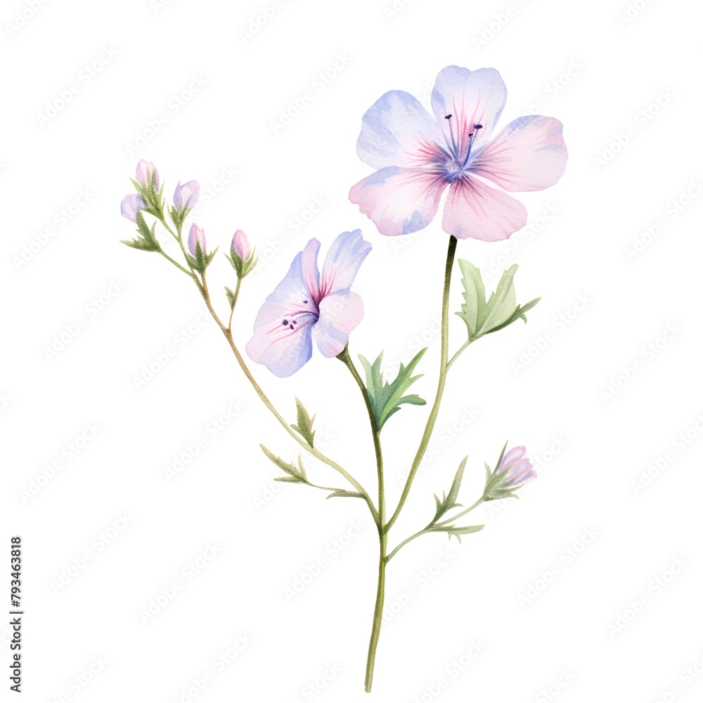 Watercolor geranium flowers isolated on white background. Hand drawn illustration.