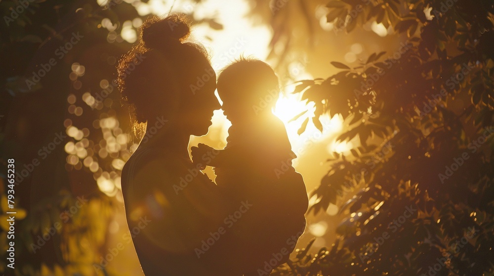 Silhouette Shadow of a Mother holding a child