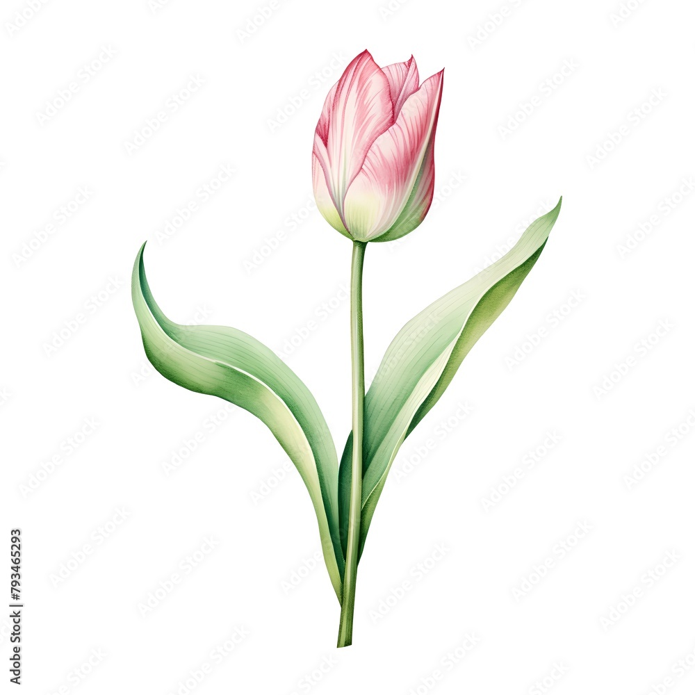 Fototapeta premium Tulip flower isolated on white background. Hand drawn watercolor illustration.