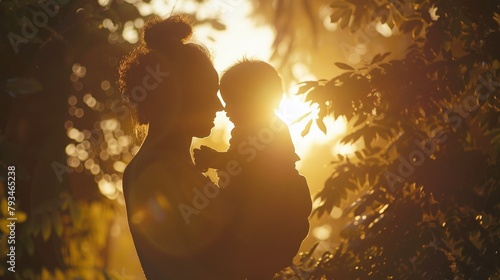 Silhouette Shadow of a Mother holding a child