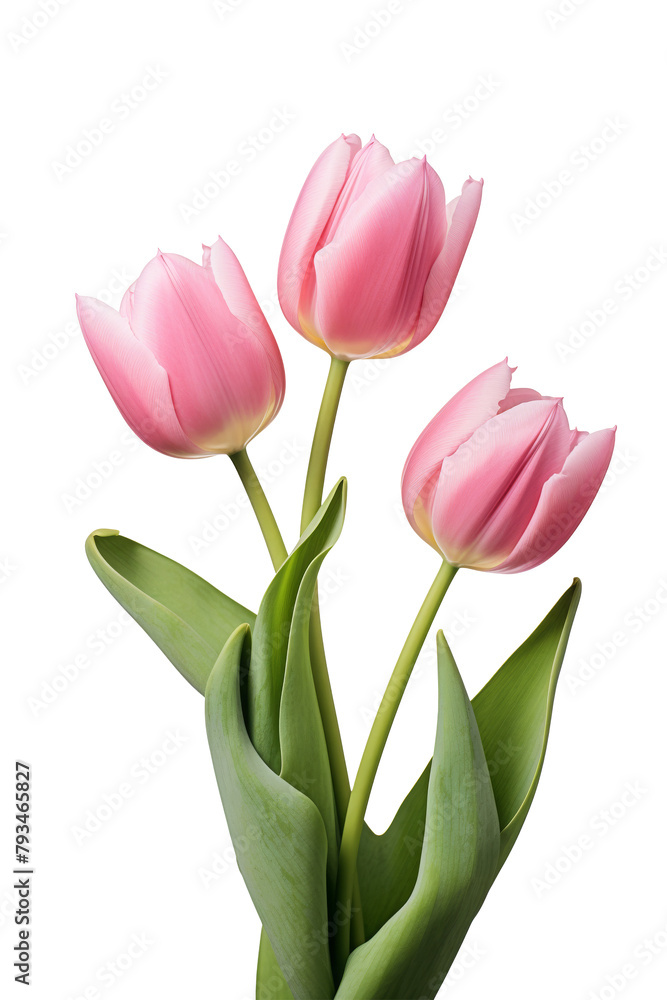 Pink Tulips with Green Leaves on isolated Pink Tulips with Green Leaves on isolated