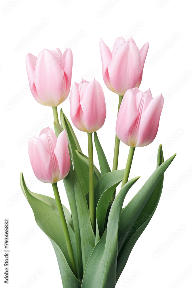 Pink Tulips with Green Leaves on isolated Pink Tulips with Green Leaves on isolated